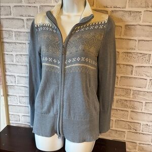 Eddie Bauer vintage in a winter wonderland feel print sweater blue & white trim